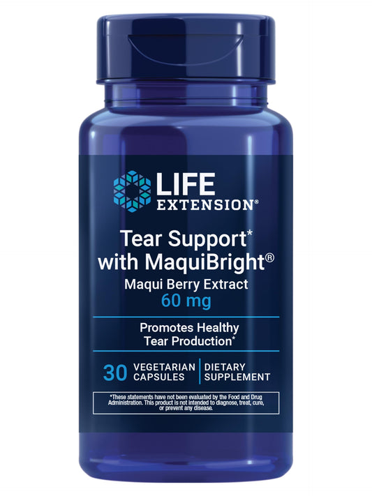 Life Extension Tear Support with MaquiBright®, 60 mg, maqui berry extract for dry eyes, supports eye health, encourages tear production, gluten-free, non-GMO, 1 daily, vegetarian, 30 Count (Pack of 1)