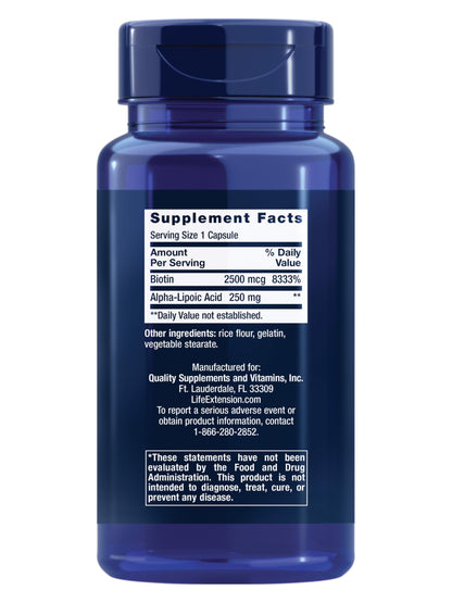 Life Extension Alpha-Lipoic Acid with Biotin, for Cell Protection, Universal antioxidant for Liver & Nerve Health, Gluten-Free, Non-GMO, 60 Capsules