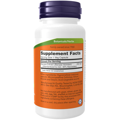 NOW Foods Supplements, Bacopa Extract (Bacopa monnieri) 450 mg, Promotes Brain Health*, 90 Veg Capsules