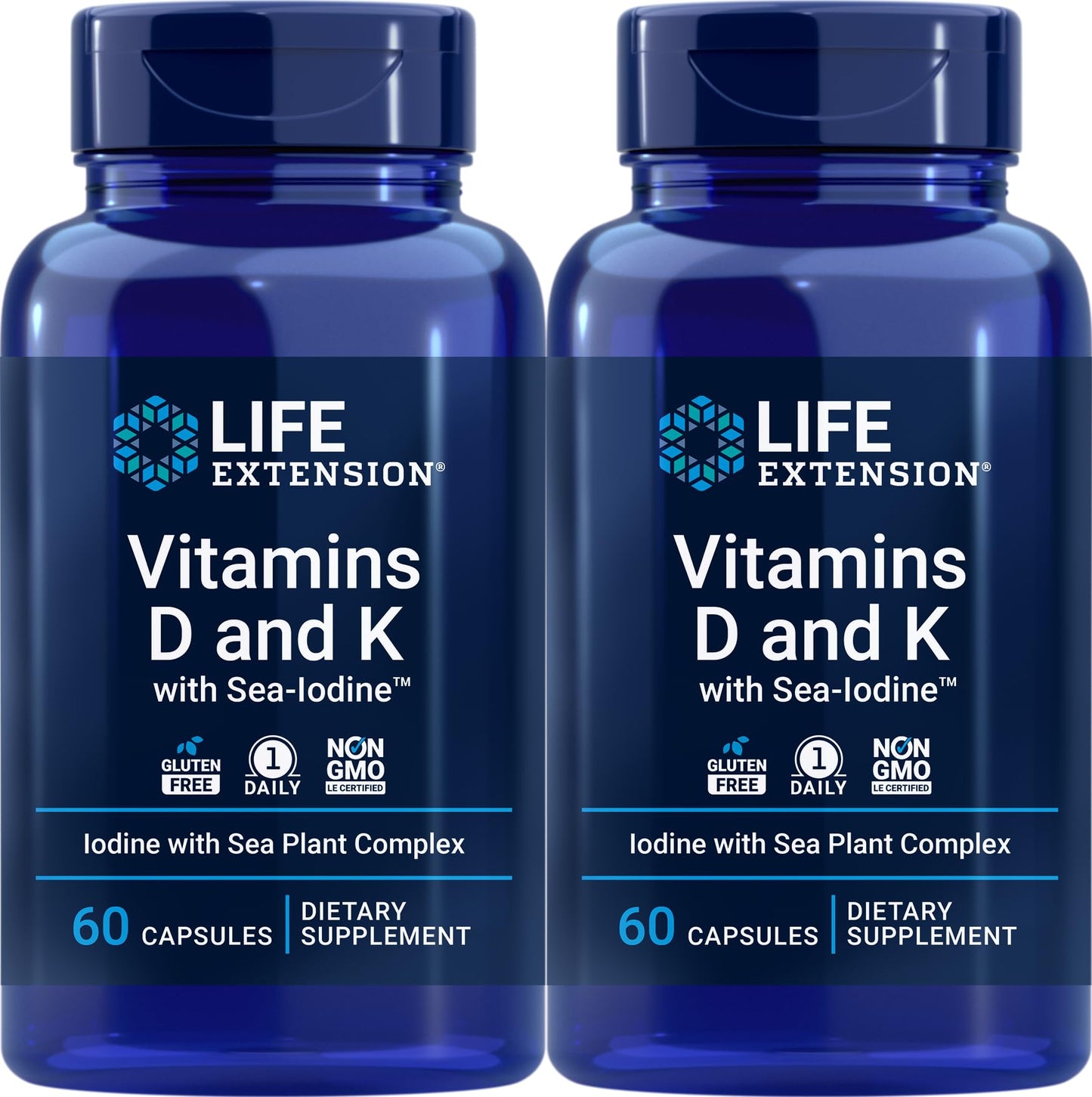 Life Extension Vitamins D and K with Sea-Iodine 60 Capsules (2pack)
