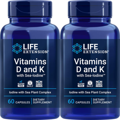Life Extension Vitamins D and K with Sea-Iodine 60 Capsules (2pack)