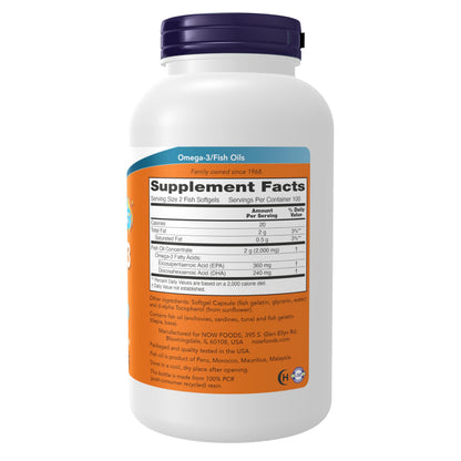 NOW Foods Supplements, Omega-3 180 EPA / 120 DHA, Molecularly Distilled, Cardiovascular Support*, 200-Fish Gelatin Softgels,Packaging may vary