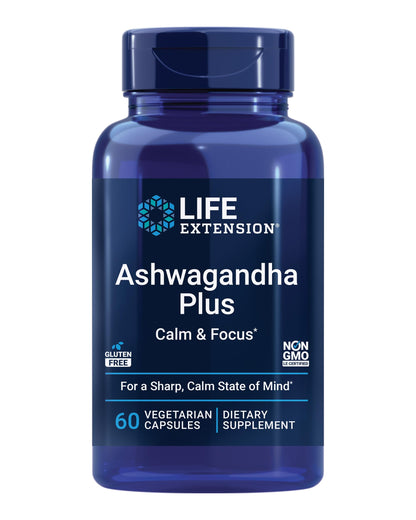 Life Extension Ashwagandha Plus Calm and Focus, 60 Vegetarian Capsules