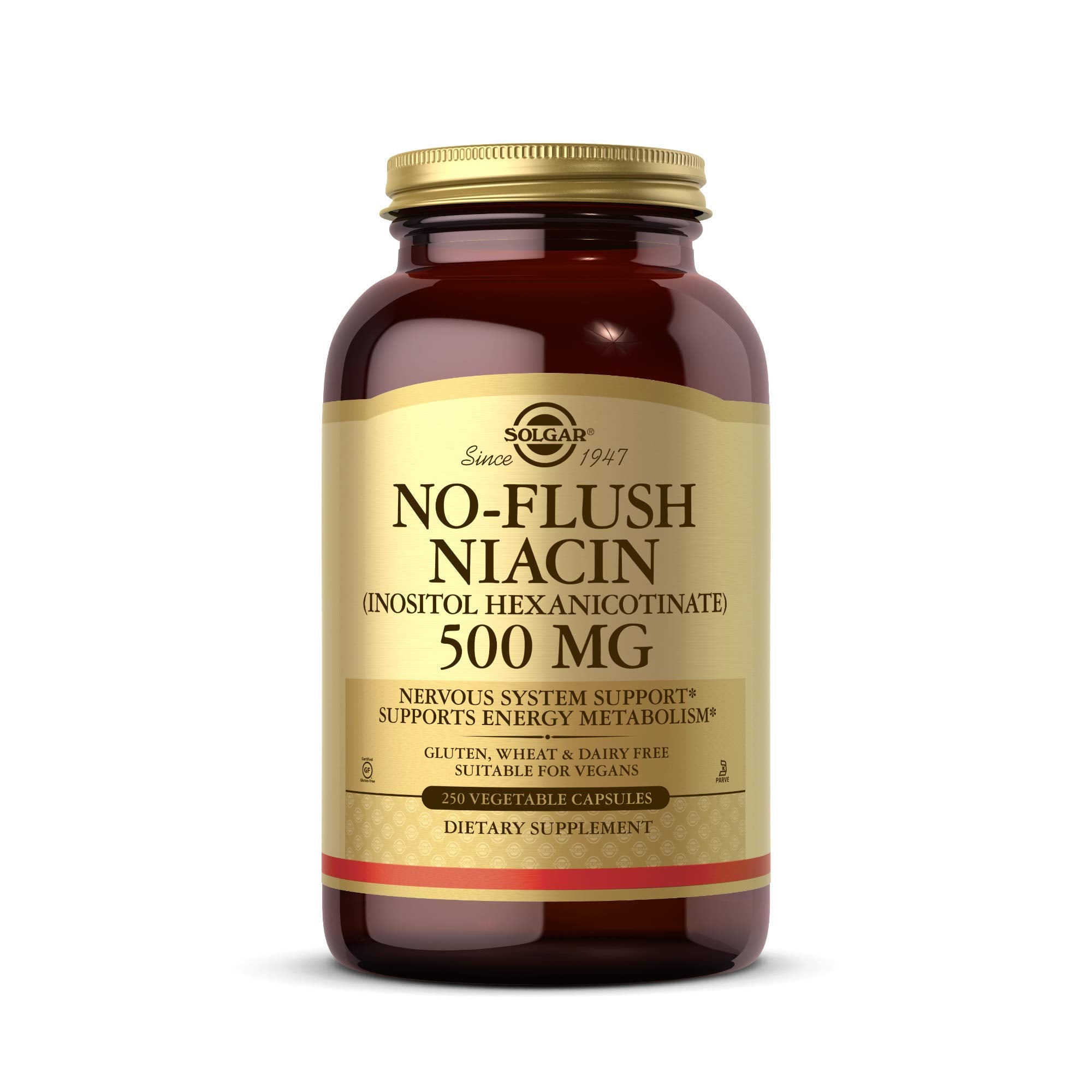 Solgar No-Flush Niacin 500 mg, 250 Vegetable Capsules - No-Flush Delivery