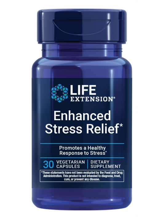 Life Extension Enhanced Stress Relief, Lemon Balm Extract, L-theanine, decompress with This Supplement for Stress, Gluten-Free, Non-GMO, Vegetarian, 30 Capsules