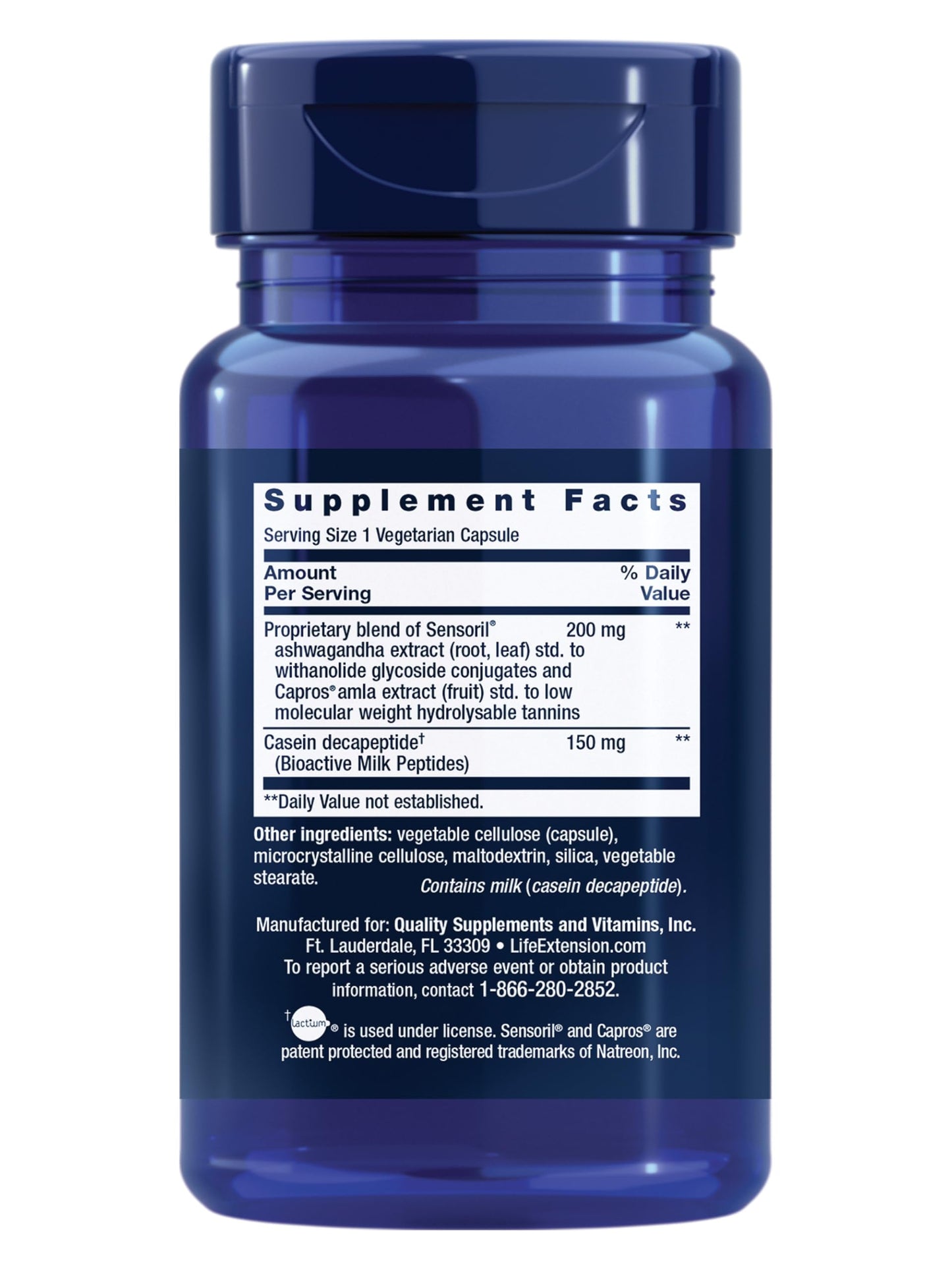 Life Extension Enhanced Sleep Without Melatonin, ashwagandha, amla, Casein Milk peptides, melatonin-Free Supplement for Sleep & Stress Support, Gluten-Free, Non-GMO, Vegetarian, 30 Capsules