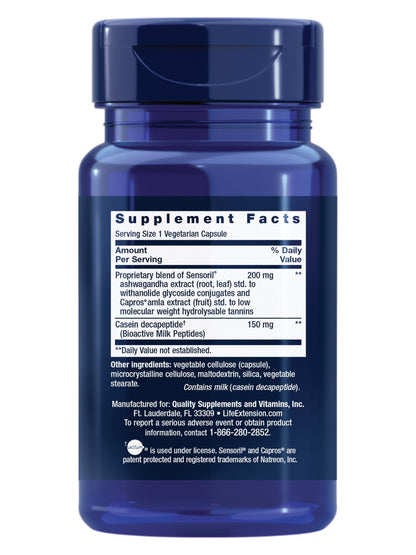 Life Extension Enhanced Sleep Without Melatonin, ashwagandha, amla, Casein Milk peptides, melatonin-Free Supplement for Sleep & Stress Support, Gluten-Free, Non-GMO, Vegetarian, 30 Capsules