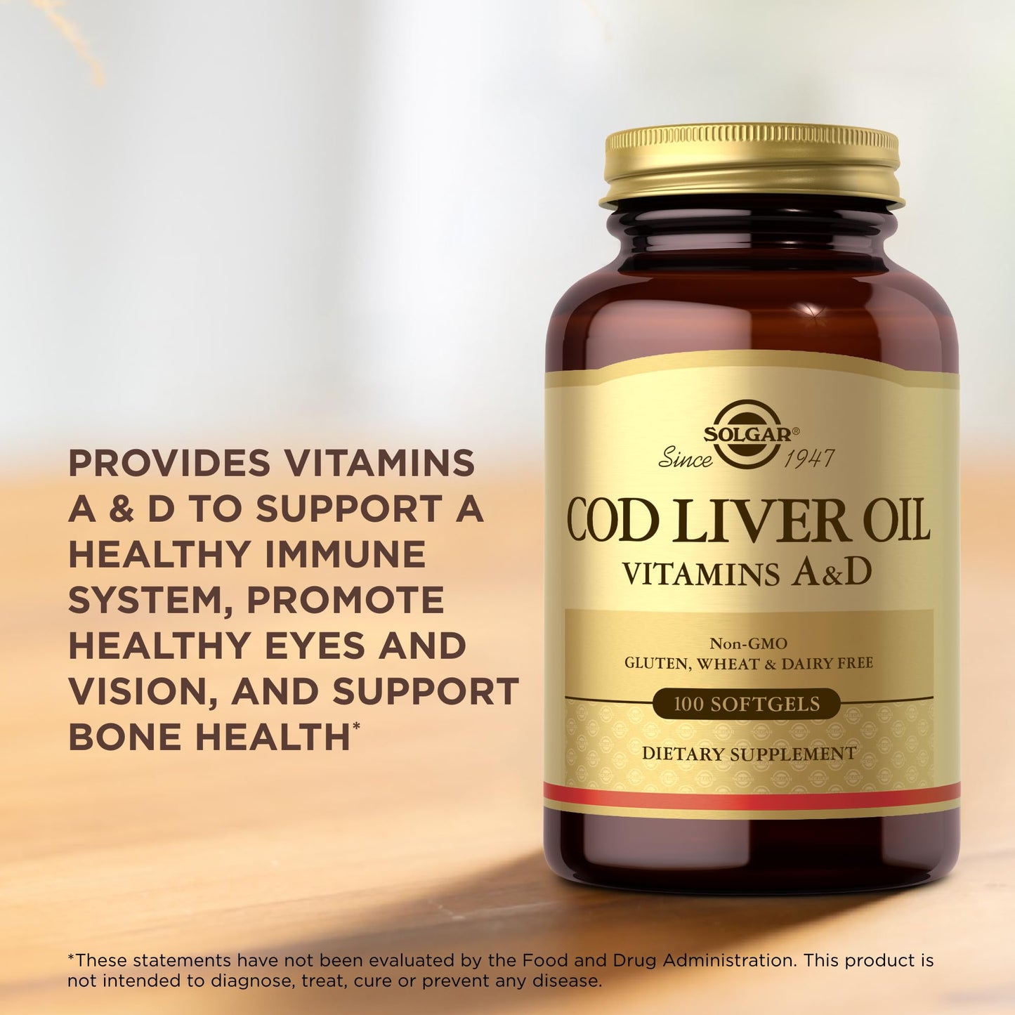 Solgar Cod Liver Oil - 100 Softgels - Provides Vitamins A & D - Non-GMO, Gluten Free - 100 Servings