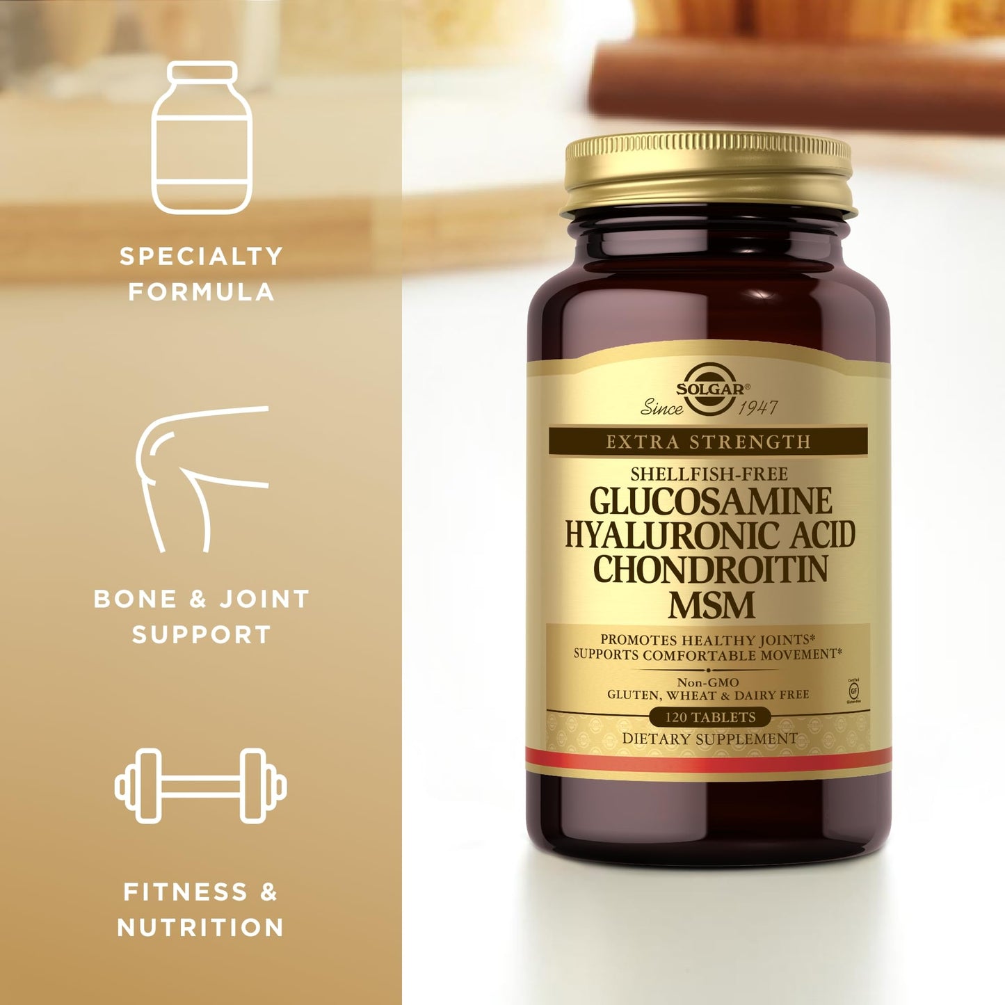 Solgar Glucosamine Hyaluronic Acid Condroitin MSM (Shellfish-Free) 120 Tablets - 2 Bottles