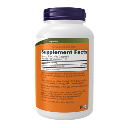 NOW Foods Supplements, Activated Charcoal Made from Coconut Shells, Non-GMO Project Verified, Detox Support*, 200 Veg Capsules