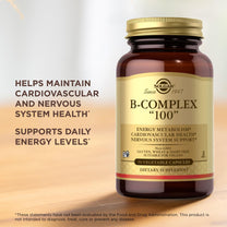 Solgar B-Complex 100" - 50 Vegetable Capsules - Energy Metabolism, Nervous System Support - Non-GMO, Vegan, Gluten Free - 50 Servings