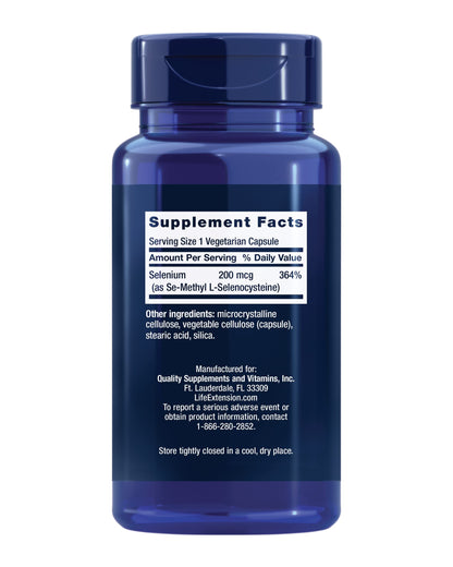 Life Extension Se-Methyl L-Selenocysteine, Advanced Form of Selenium, antioxidant Defense, Cellular Health, Healthy Aging, Vegetarian, Gluten-Free, Non-GMO, 90 Capsules