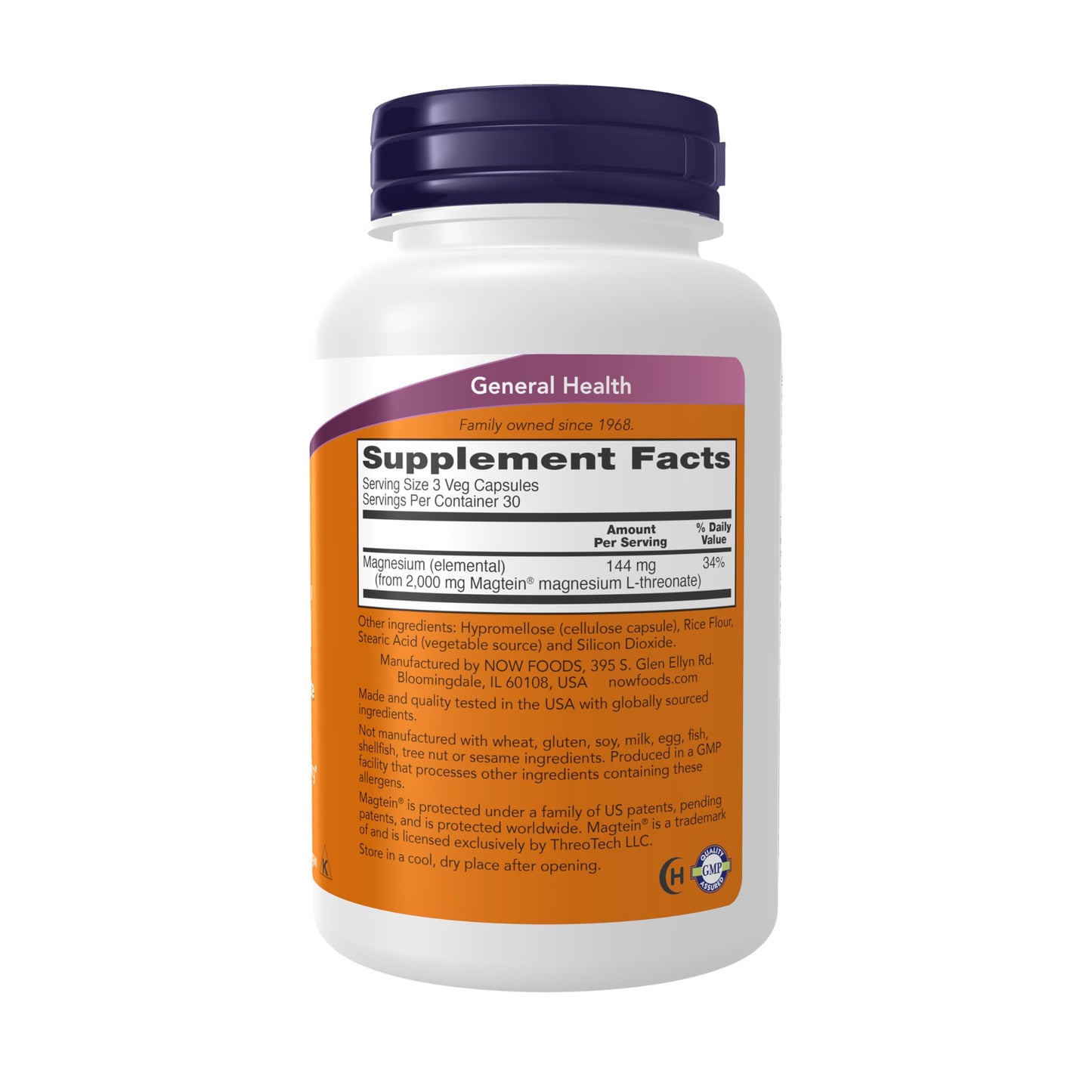 NOW Foods Supplements, Magtein™ with patented form of Magnesium (Mg), Cognitive Support*, 90 Veg Capsules
