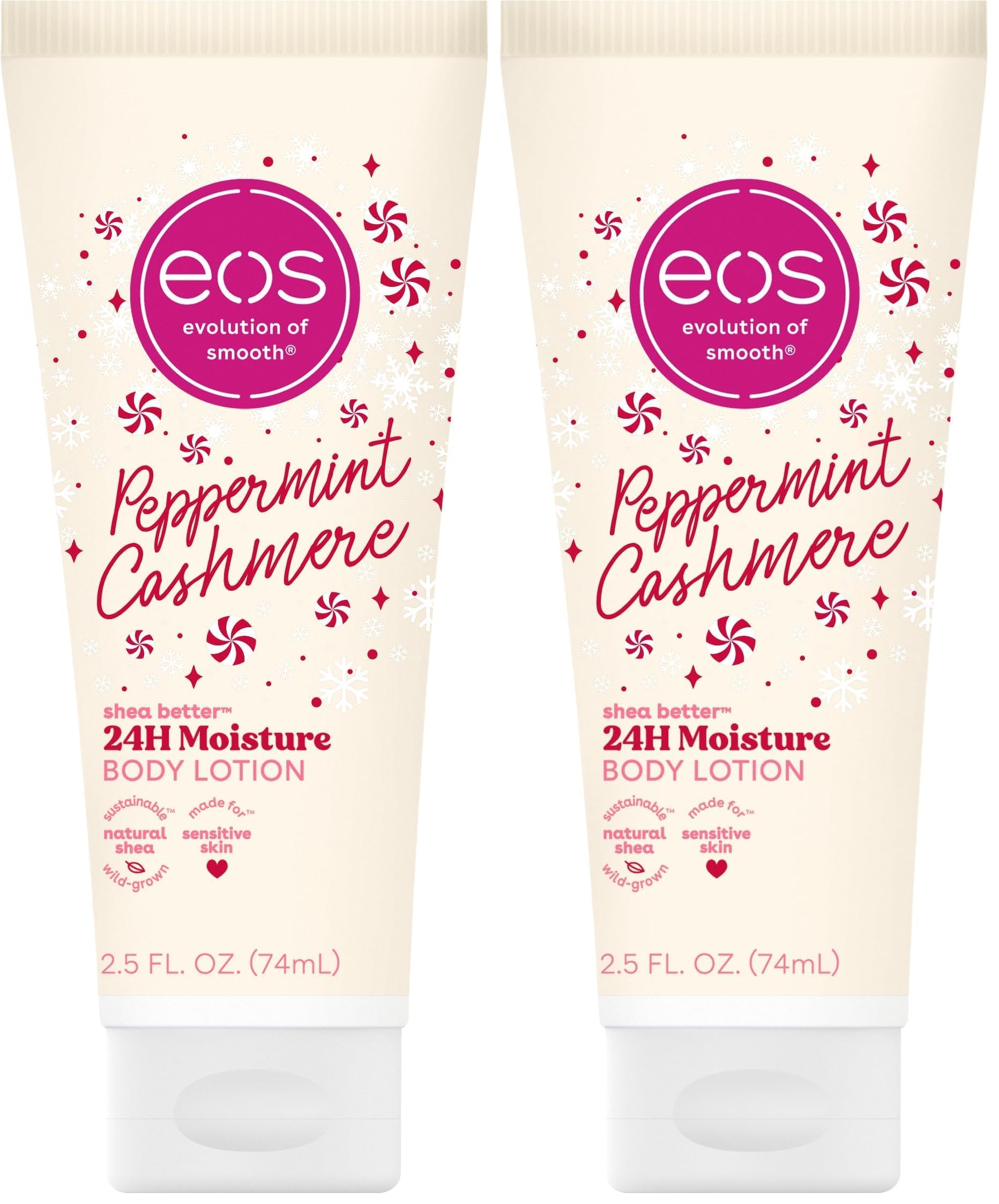 eos Shea Better Travel Size Body Lotion, Peppermint Cashmere, Holiday, Limited Edition Skin Care, 24-Hour Moisture, Body Lotion for Women, travel size toiletries, Vegan, 2.5 fl oz