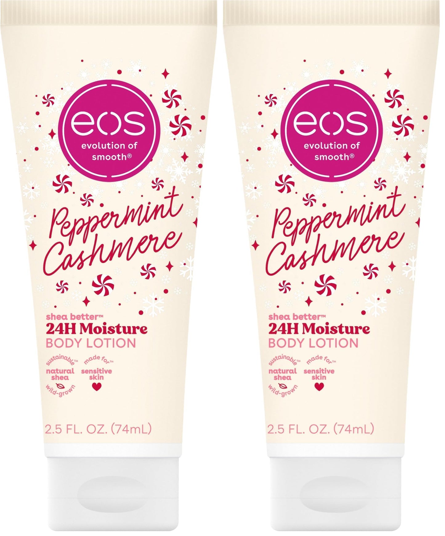 eos Shea Better Travel Size Body Lotion, Peppermint Cashmere, Holiday, Limited Edition Skin Care, 24-Hour Moisture, Body Lotion for Women, travel size toiletries, Vegan, 2.5 fl oz