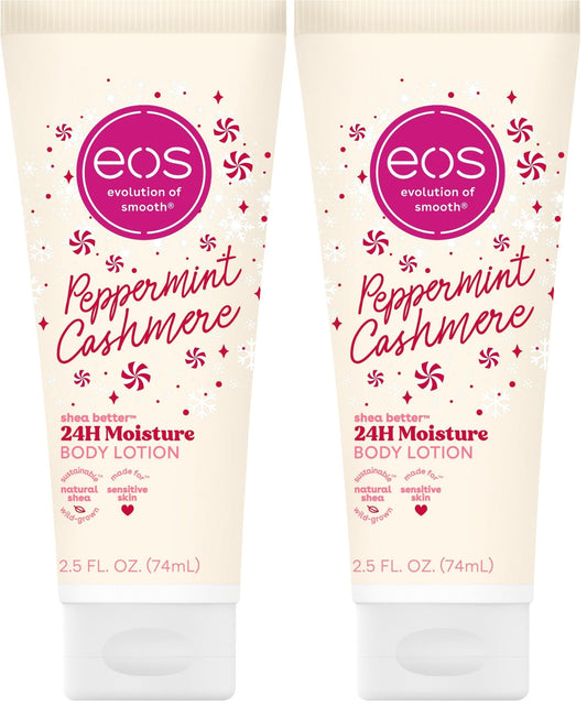 eos Shea Better Travel Size Body Lotion, Peppermint Cashmere, Holiday, Limited Edition Skin Care, 24-Hour Moisture, Body Lotion for Women, travel size toiletries, Vegan, 2.5 fl oz