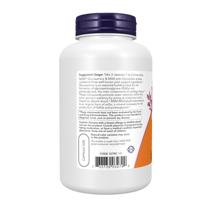 NOW Foods Supplements, Glucosamine & MSM plus Chondroitin Sulfate, Joint Health*, 180 Veg Capsules