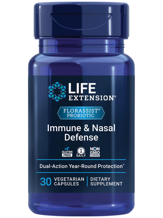 Life Extension FLORASSIST® Immune & Nasal Defense, L. rhamnosus CRL1505, Immune Response, Healthy Nasal Airflow, Seasonal Support, Gluten-Free, Non-GMO, 1 Daily, Vegetarian, 30 Capsules