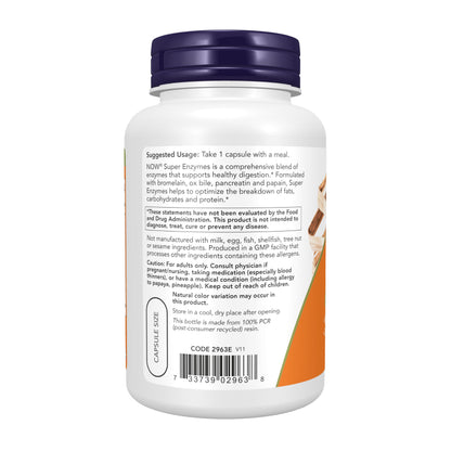 NOW Supplements, Super Enzymes, Formulated with Bromelain, Ox Bile, Pancreatin and Papain, Super Enzymes,90 Capsules