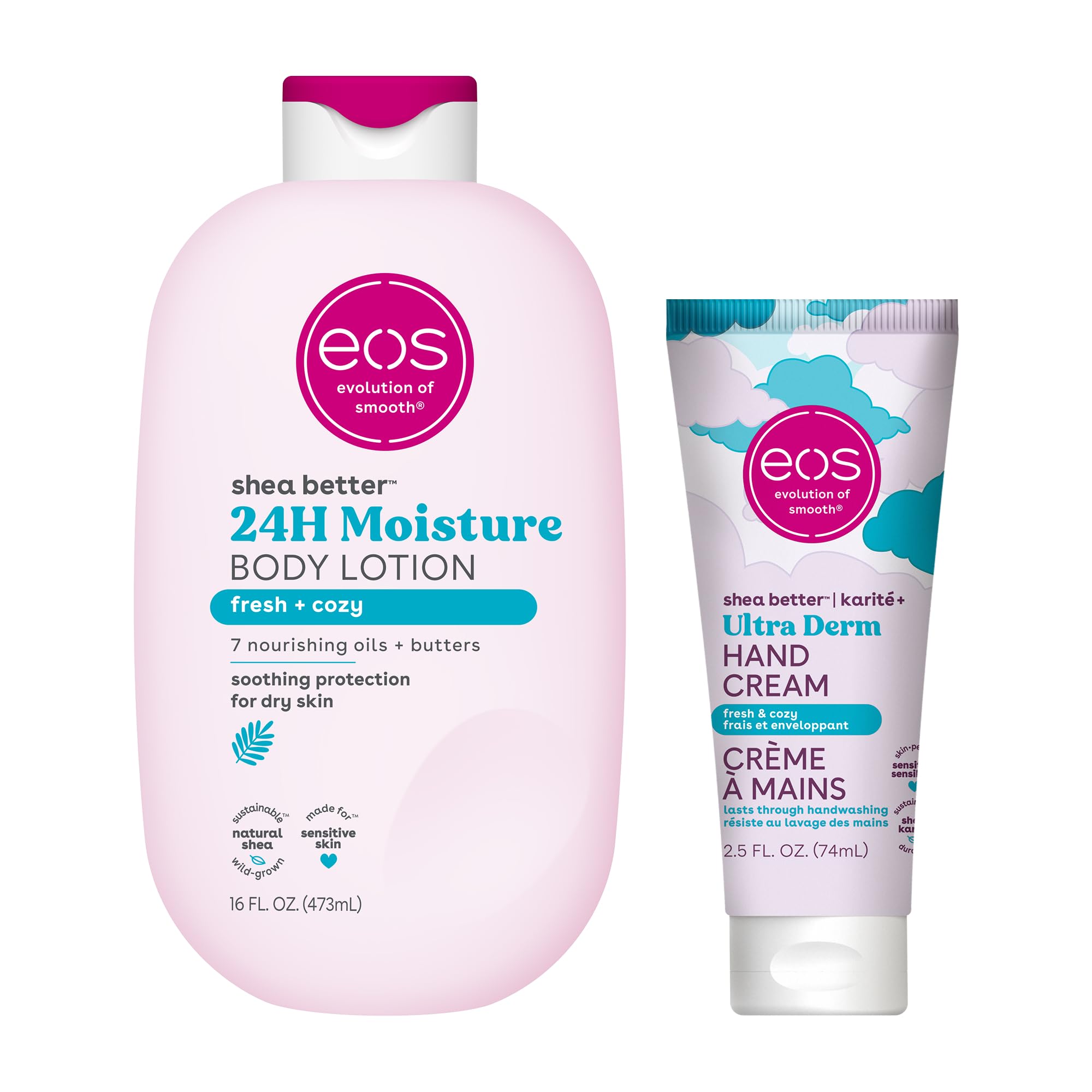 Bundle of eos Shea Better Body Lotion & Hand Cream- Fresh & Cozy, 24-Hour Moisture Skin Care, Lightweight & Non-Greasy, Made with Natural Shea