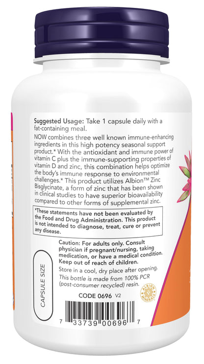 Now Supplements, C-1000 Zinc & D-3, Seasonal Immune Support*, 100 Veg Capsules