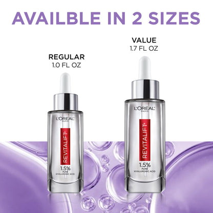 L'Oreal Paris Revitalift 1.5% Pure Hyaluronic Acid Face Serum, Hydrate & Reduce Wrinkles, Fragrance Free 1.7 oz