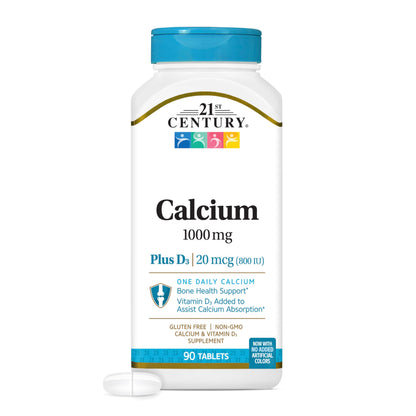 21st Century Calcium 1000mg Plus D3 Tablets, Bone Health, 90 Count