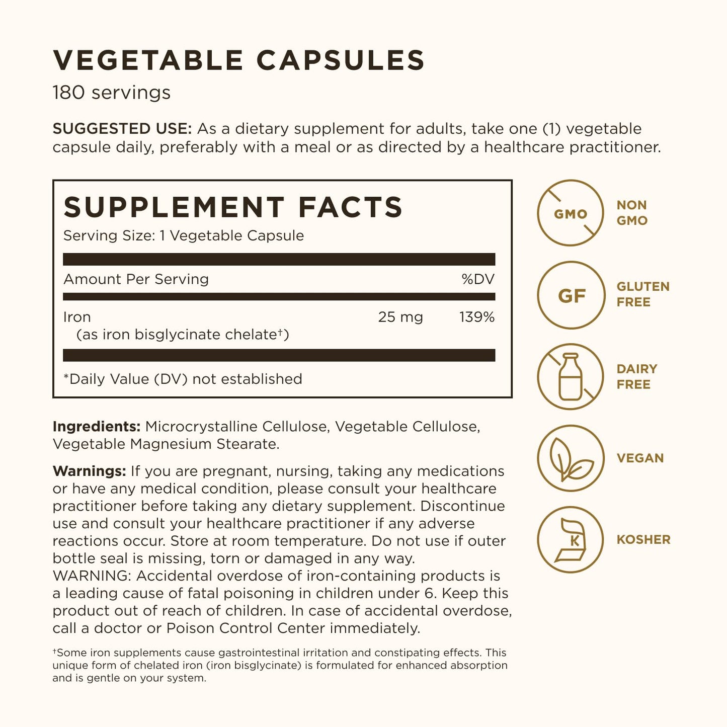 Solgar Gentle Iron, 180 Vegetable Capsules, Red Blood Cell Supplement