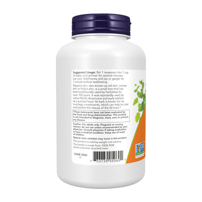 NOW Foods Supplements, Slippery Elm Powder (Ulmus rubra), Non-GMO Project Verified, Herbal Supplement, 4-Ounce