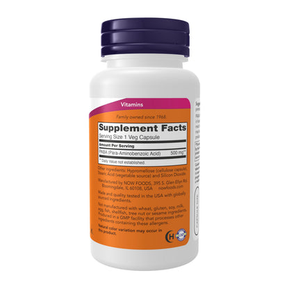 NOW Supplements, PABA (Para-Aminobenzoic Acid) 500 mg, B-Complex Family, 100 Capsules