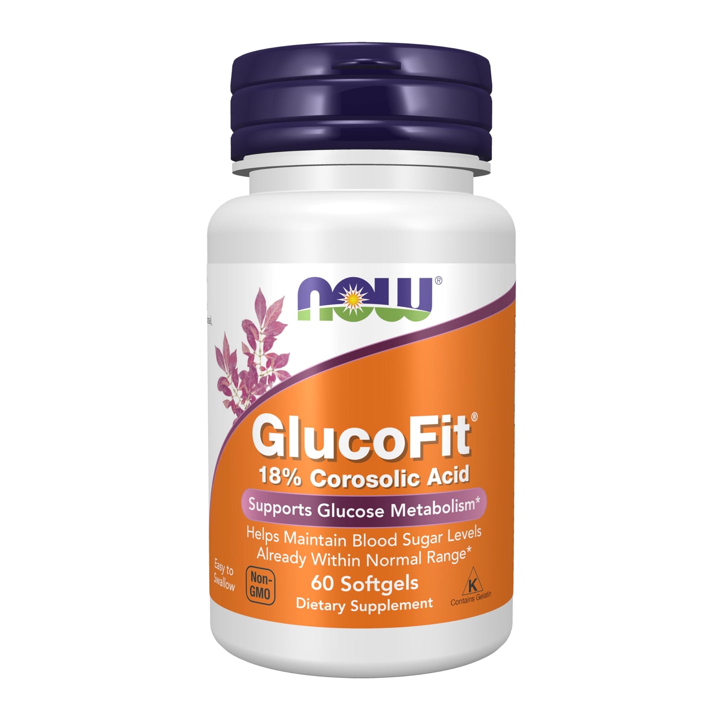 NOW Foods Supplements, GlucoFit® with 18% Corosolic Acid, Supports Glucose Metabolism*, 60 Softgels