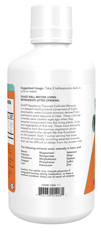 NOW Foods Supplements, Colloidal Minerals Liquid, Plant Derived, Essential Trace Minerals, Raspberry, 32-Ounce