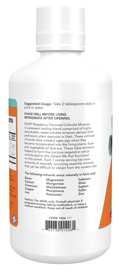 NOW Foods Supplements, Colloidal Minerals Liquid, Plant Derived, Essential Trace Minerals, Raspberry, 32-Ounce