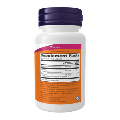 NOW Foods Supplements, MK-7 Plus with K1 & MK-4, Supports Bone Health*, 90 Veg Capsules