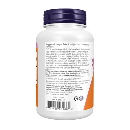 NOW Foods Supplements, CoQ10 60 mg with Omega 3 Fish Oil, Cardiovascular Health*, 120 Softgels