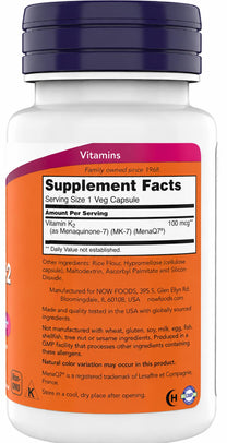 Now Supplements, MK-7 Vitamin K-2 100 mcg, Cardiovascular Support*, Supports Bone Health*, 180 Veg Capsules