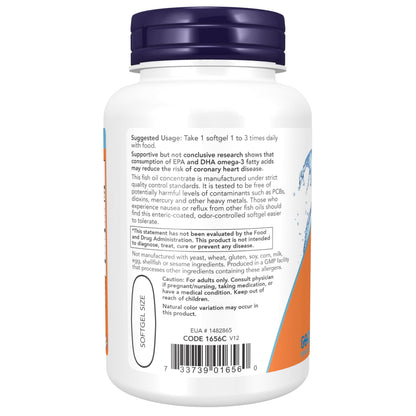NOW Foods Supplements, Omega-3 180 EPA / 120 DHA, Enteric Coated, Cardiovascular Support*, 90 Softgels