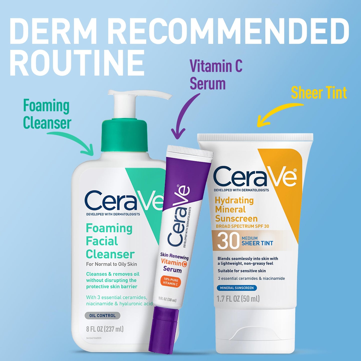 CeraVe Tinted Sunscreen for Face, Mineral SPF 30 Moisturizer, Light, 1.7oz