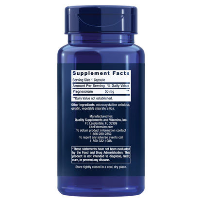 Life Extension Pregnenolone 50mg and DHEA 25mg - Hormone Balance and Anti-Aging Supplements - 100 Capsules Each