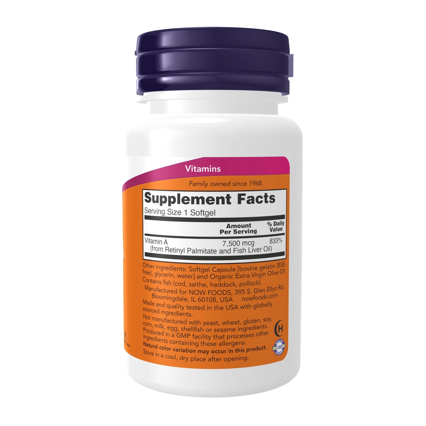 NOW Supplements, Vitamin A (Fish Liver Oil) 25,000 IU, Essential Nutrition, 100 Softgels