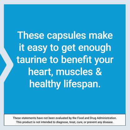 Life Extension Taurine, Pure Taurine Amino Acid Supplement, Heart, Liver and Brain Health, Longevity, Muscle and Exercise, 1000 mg dose, Non-GMO, Gluten-Free, Vegetarian, 90 Vegetarian Capsules