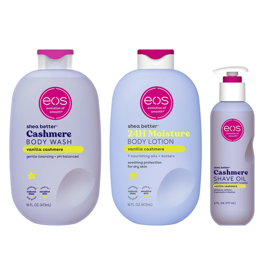 eos Shower Essentials Bundle- Body Lotion, Body Wash, Shave Oil - Vanilla Cashmere