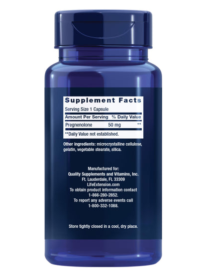 Life Extension Pregnenolone, neurohormone, Promotes Memory Health and Brain Plasticity, Gluten-Free, Non-GMO, 100 Capsules