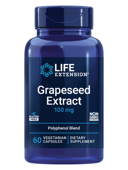 Life Extension Grapeseed Extract, Vitamin C, Calcium, resveratrol, polyphenols, Cardiovascular Health, antioxidant Protection, Gluten-Free, Non-GMO, Vegetarian, 60 Capsules