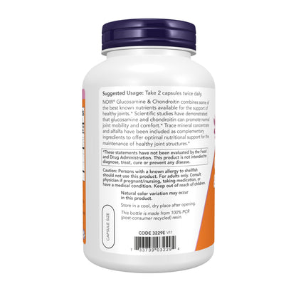 NOW Supplements, Glucosamine & Chondroitin, with Trace Mineral Concentrate and Alfalfa, 240 Veg Capsules