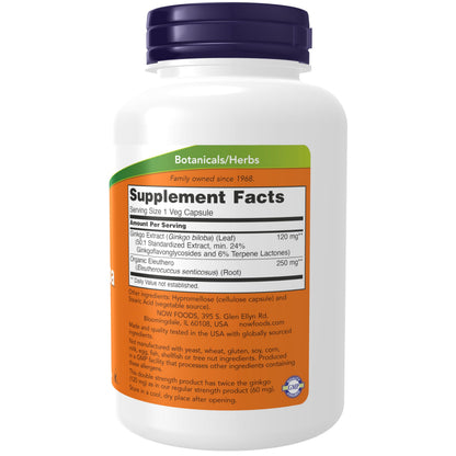 NOW Supplements, Ginkgo Biloba 120 mg, Double Strength, Non-GMO Project Verified, 200 Veg Capsules