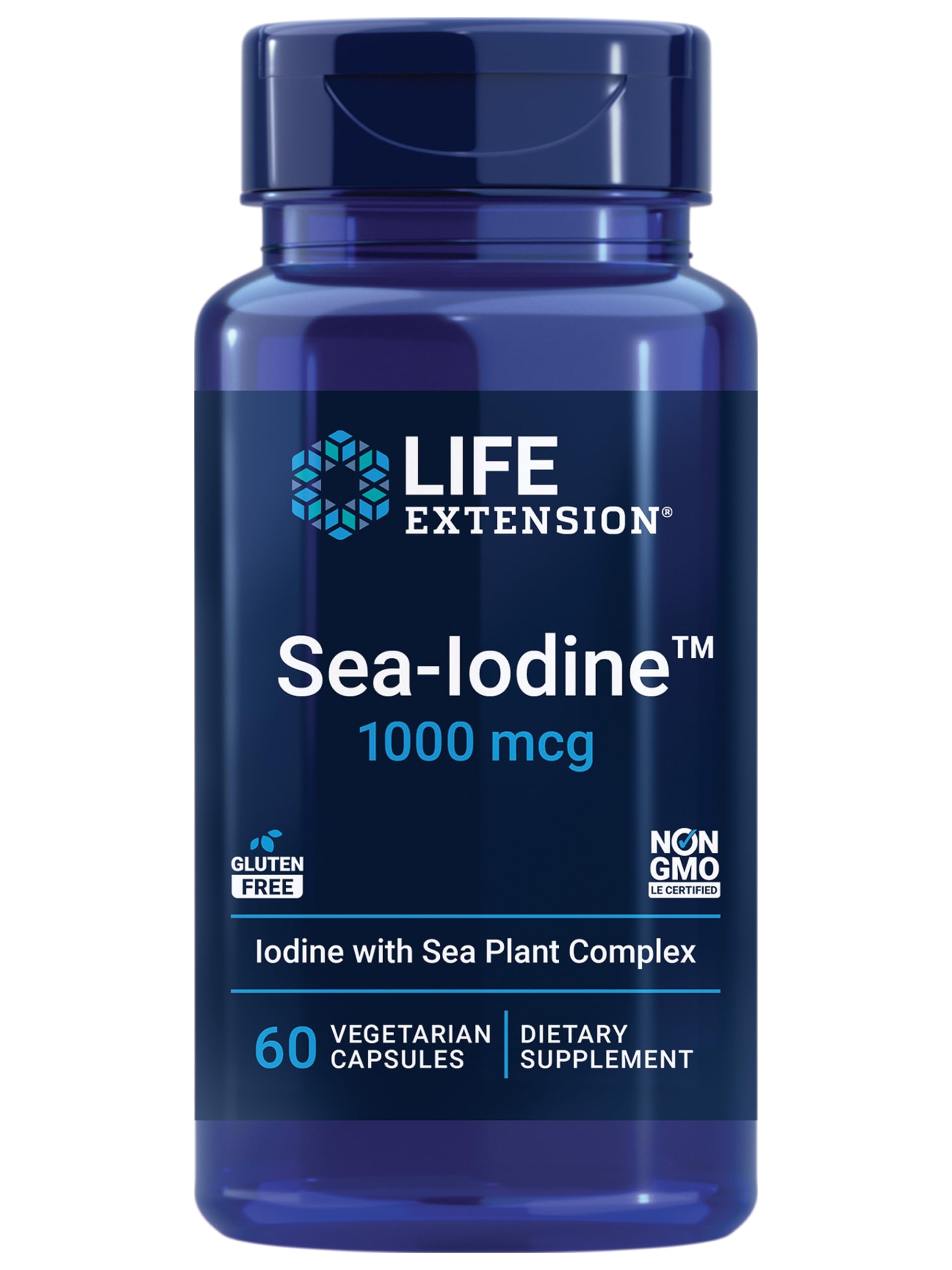 Life Extension Sea-Iodine™, kelp and bladderwrack-derived Iodine, Supports Healthy Levels of This Essential Nutrient for Thyroid Health and Beyond, Non-GMO, Gluten-Free, Vegetarian, 60 Capsules