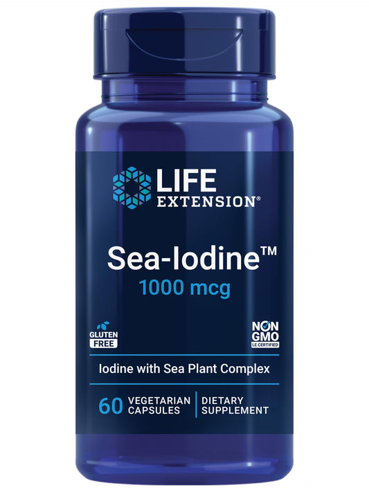 Life Extension Sea-Iodine™, kelp and bladderwrack-derived Iodine, Supports Healthy Levels of This Essential Nutrient for Thyroid Health and Beyond, Non-GMO, Gluten-Free, Vegetarian, 60 Capsules