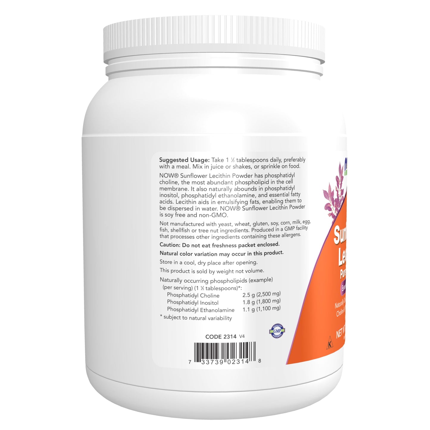 NOW Foods Supplements, Sunflower Lecithin with naturally occurring Phosphatidyl Choline and Other Phosphatides, Powder, 1-Pound