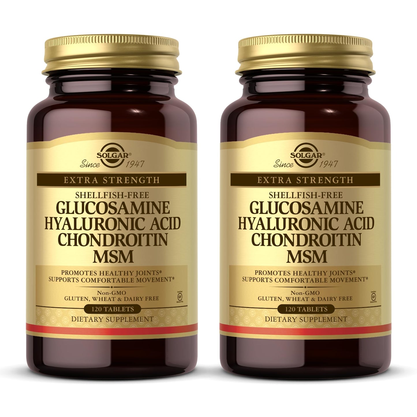 Solgar Glucosamine Hyaluronic Acid Condroitin MSM (Shellfish-Free) 120 Tablets - 2 Bottles